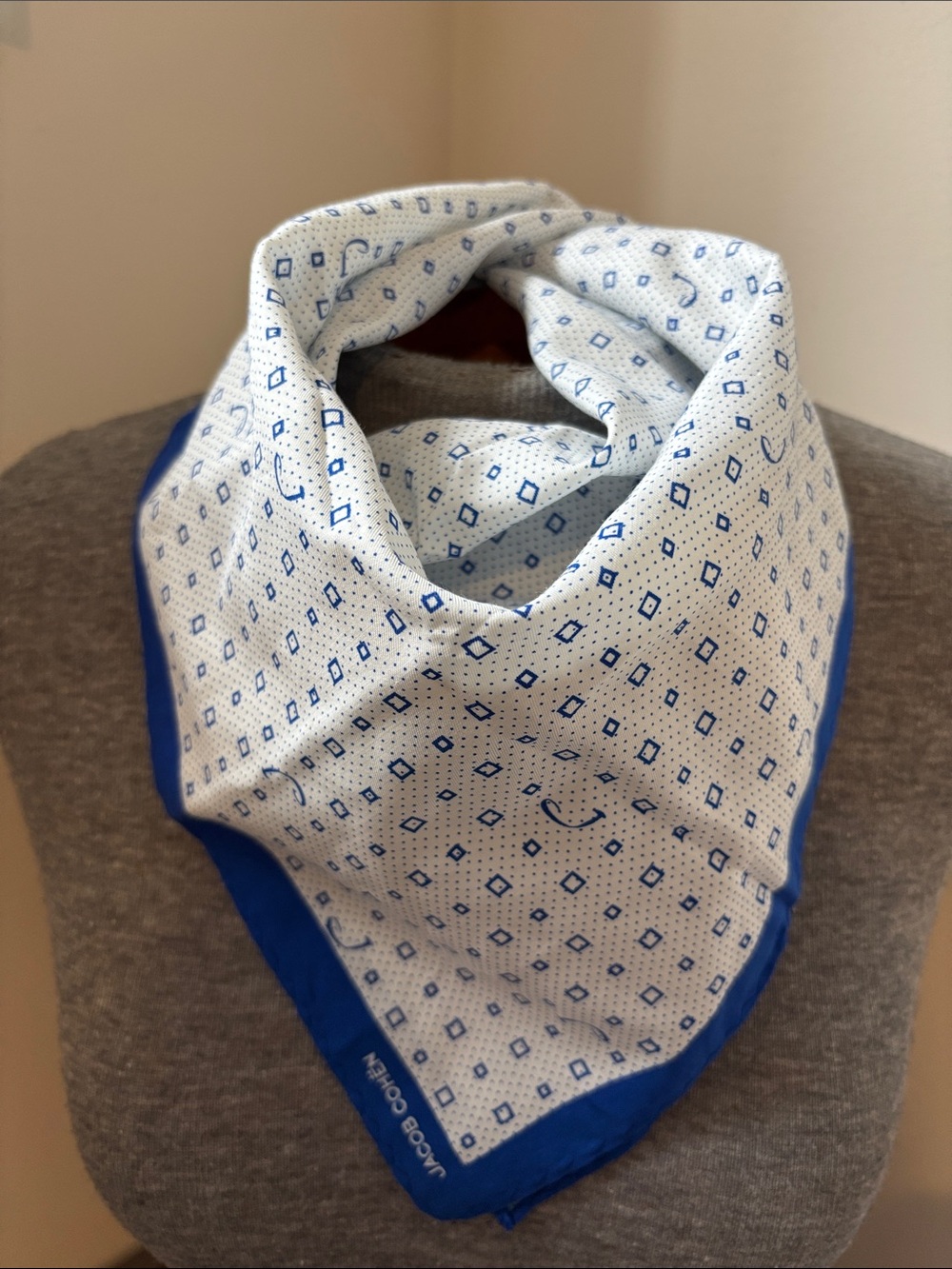 Jacob Cohen Silk/Cotton Blue and White Scarf Pocket Square